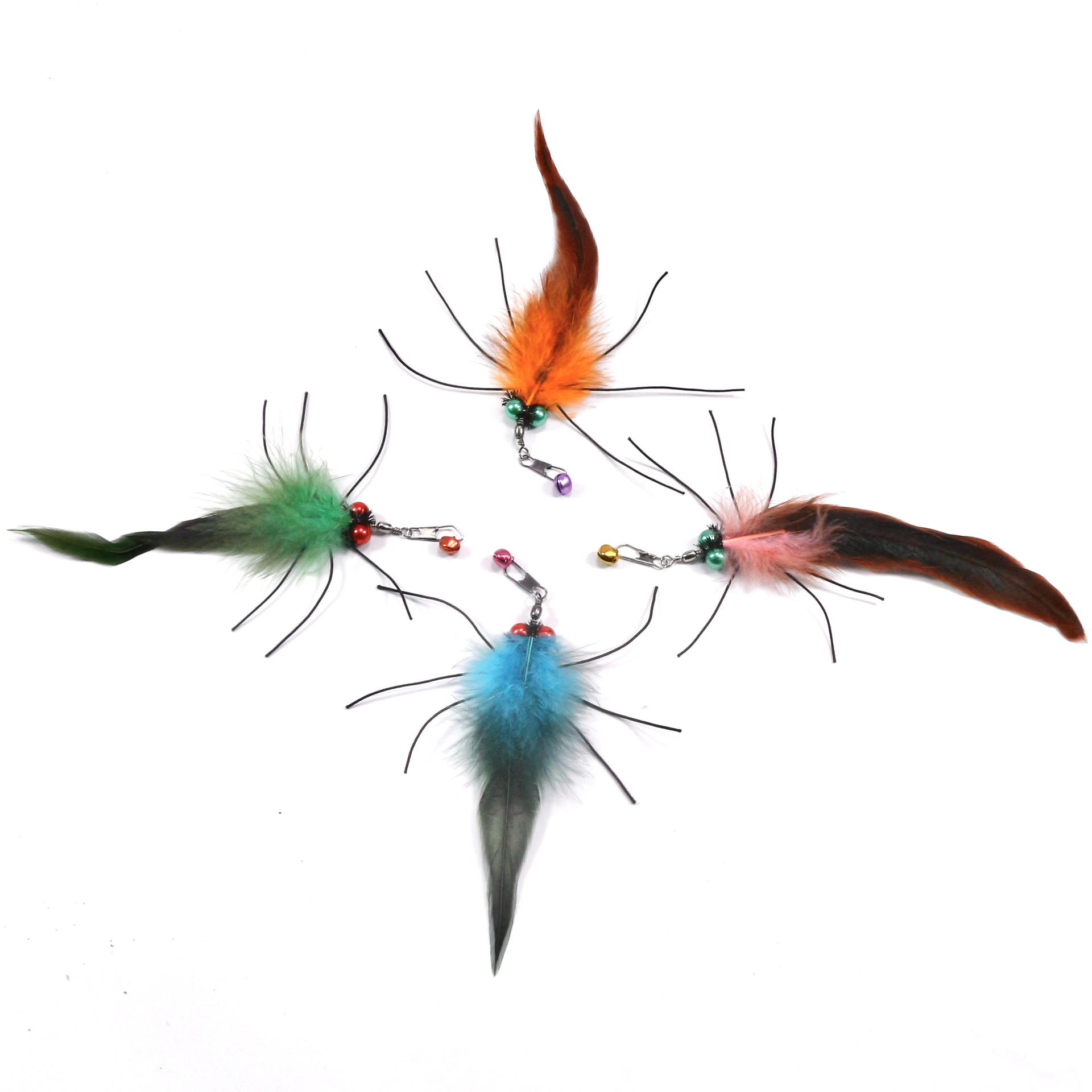 Long-Tailed Bug Cat Wand Replacement Head Toy - Feather Bell Cat Accessory for Feline Hunting Play