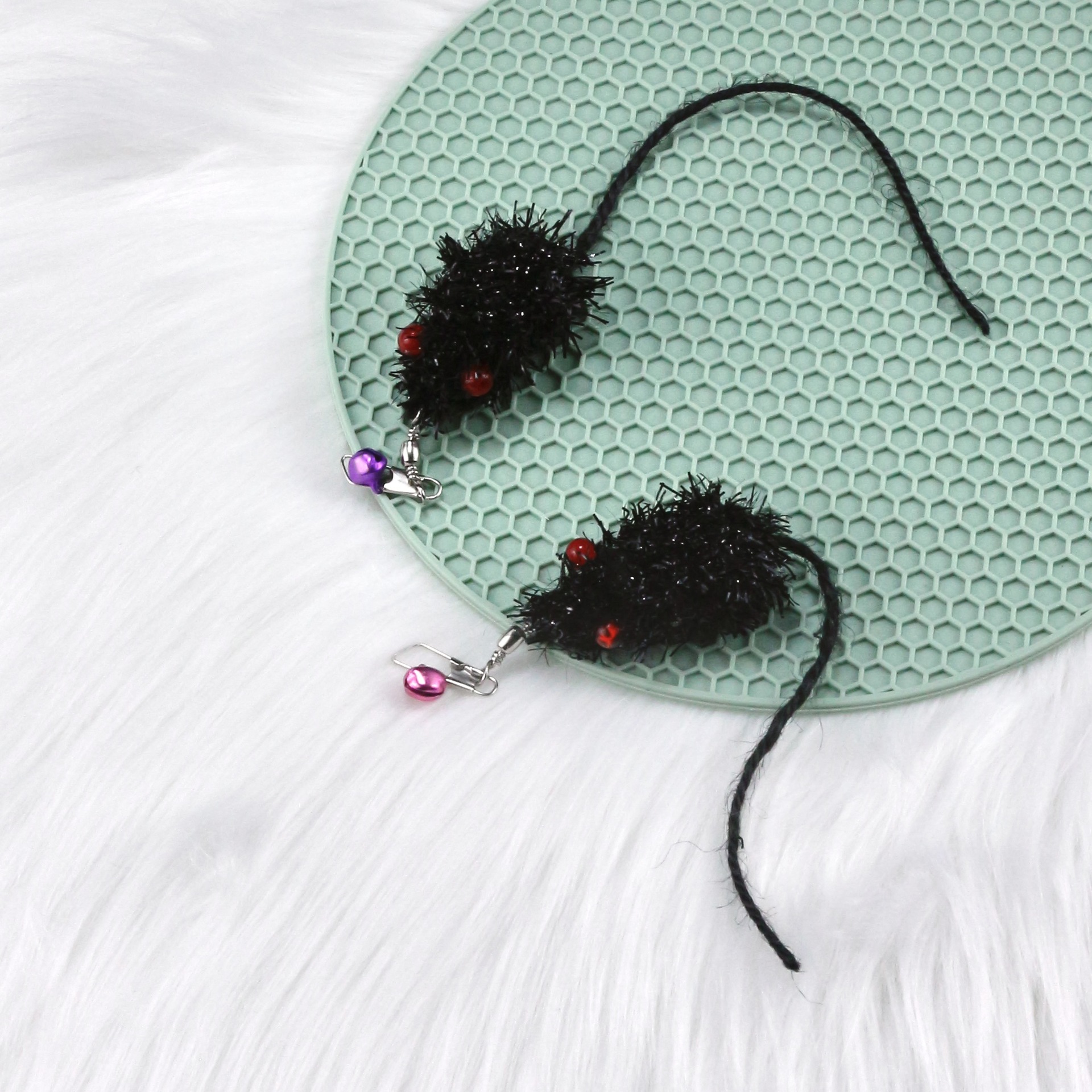 Fuzzy Black Mouse Cat Teaser Attachment with Bell | Wand Refill Head for Hunting Play
