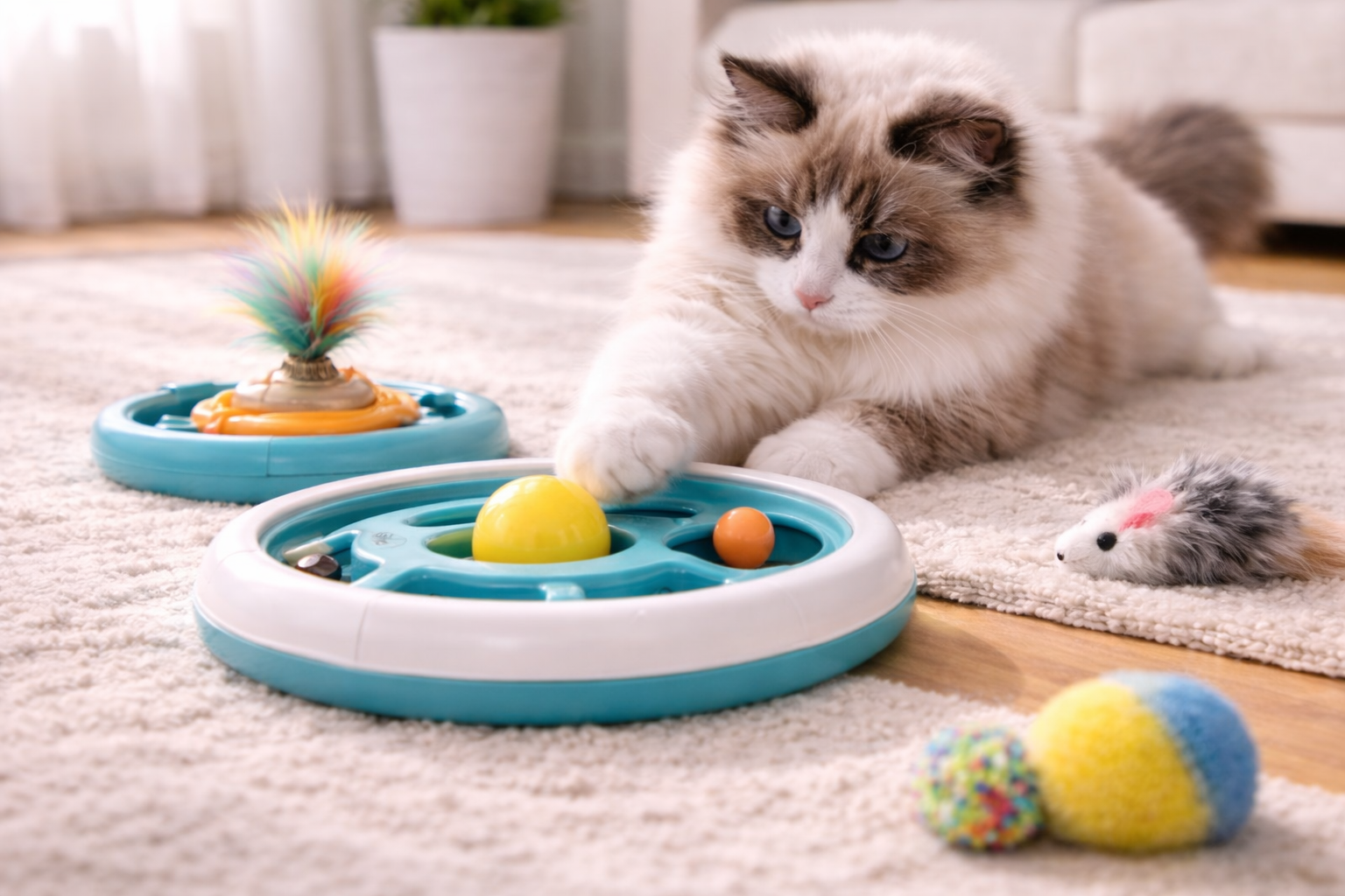 Smart Independent Play Solutions with a Ring Self Play Cat Toy