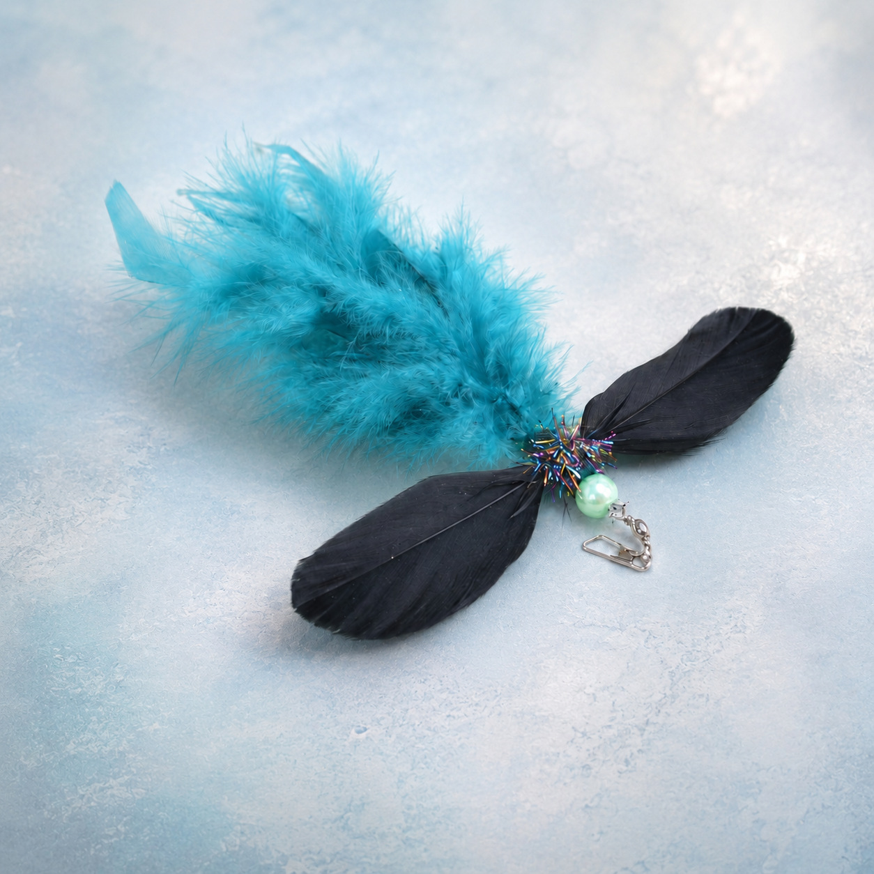 Fantasy Blue Feather Cat Wand Replacement Head | Bell & Glitter Cat Teaser Replacement