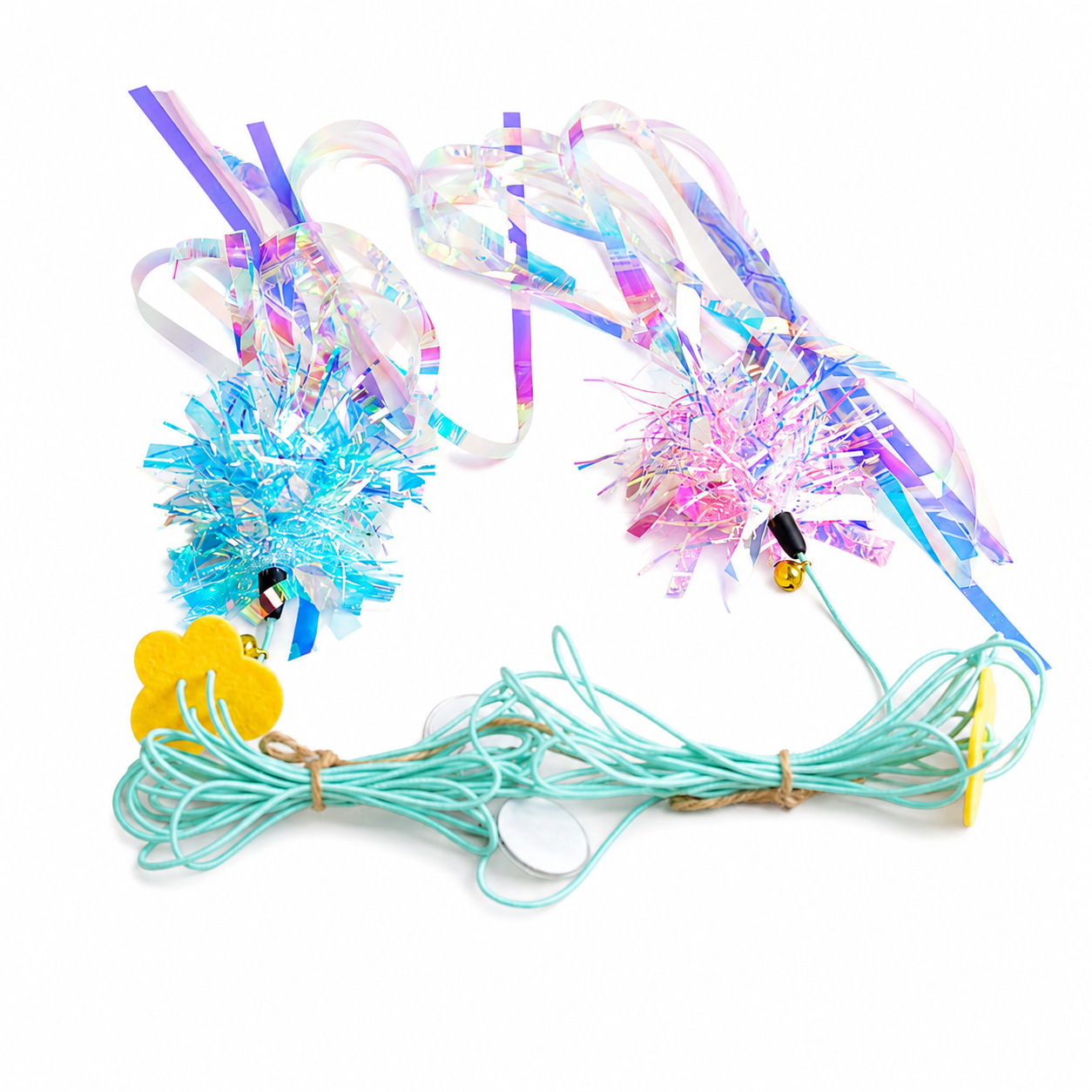 Crinkle Flower Door Hanging Cat Toy | Iridescent Bell Self-Play Cat Toy