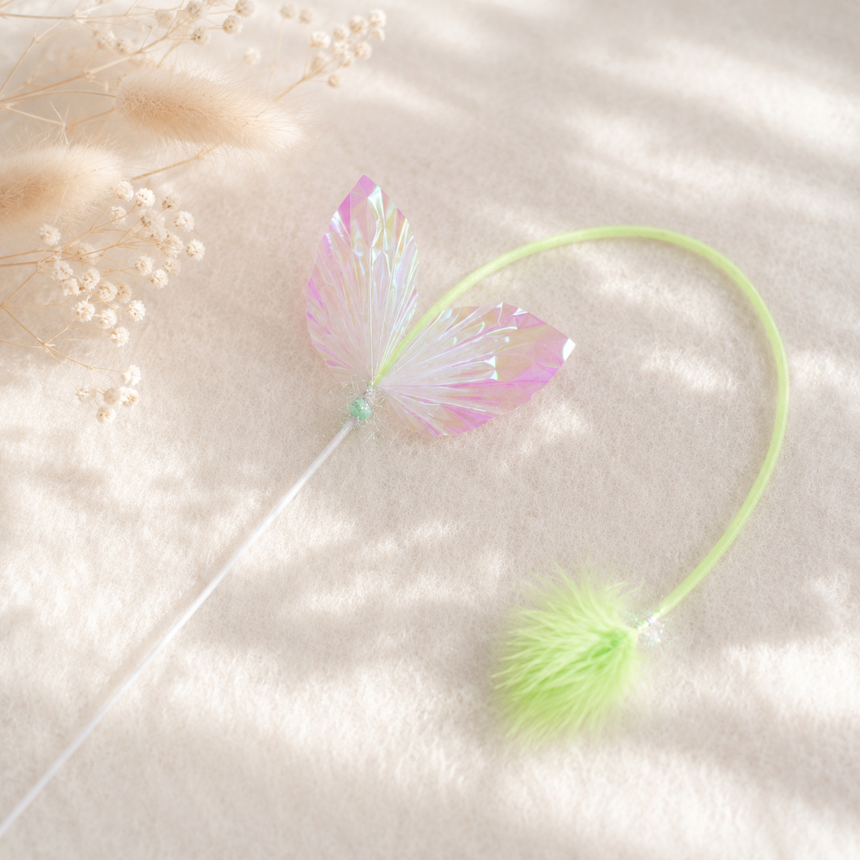 Crinkle Feather Tail Cat Teaser Wand | Acrylic Rod Interactive Cat Wand Toy